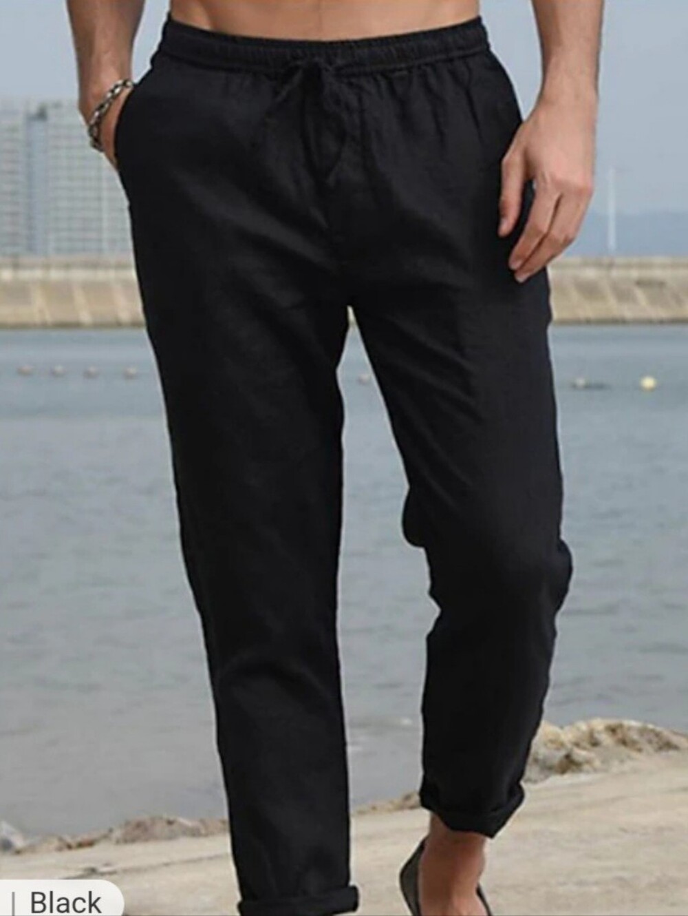 Men's Black Drawstring Casual Pants